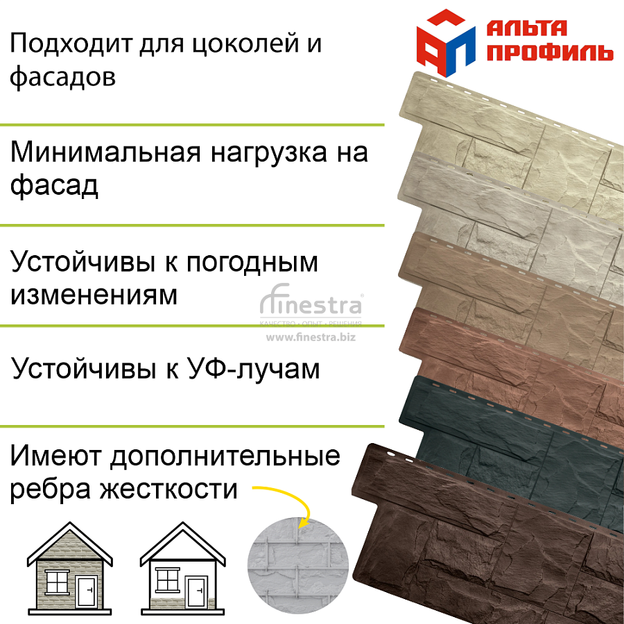 Фасадная панель (гранит) ЭКО Альта-Профиль 1130х470х23мм 0.46м2