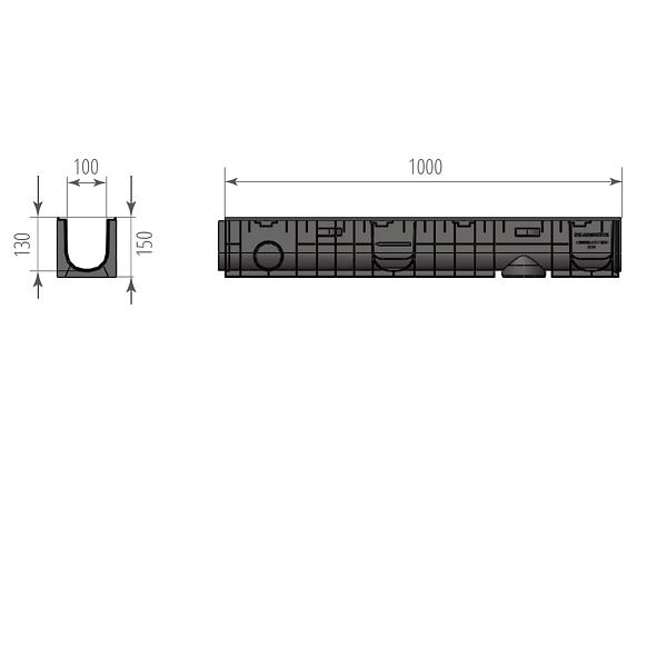 Лоток водоотводный пластиковый DN100 H150 Aquastok Norma 1000х148х150мм 11015