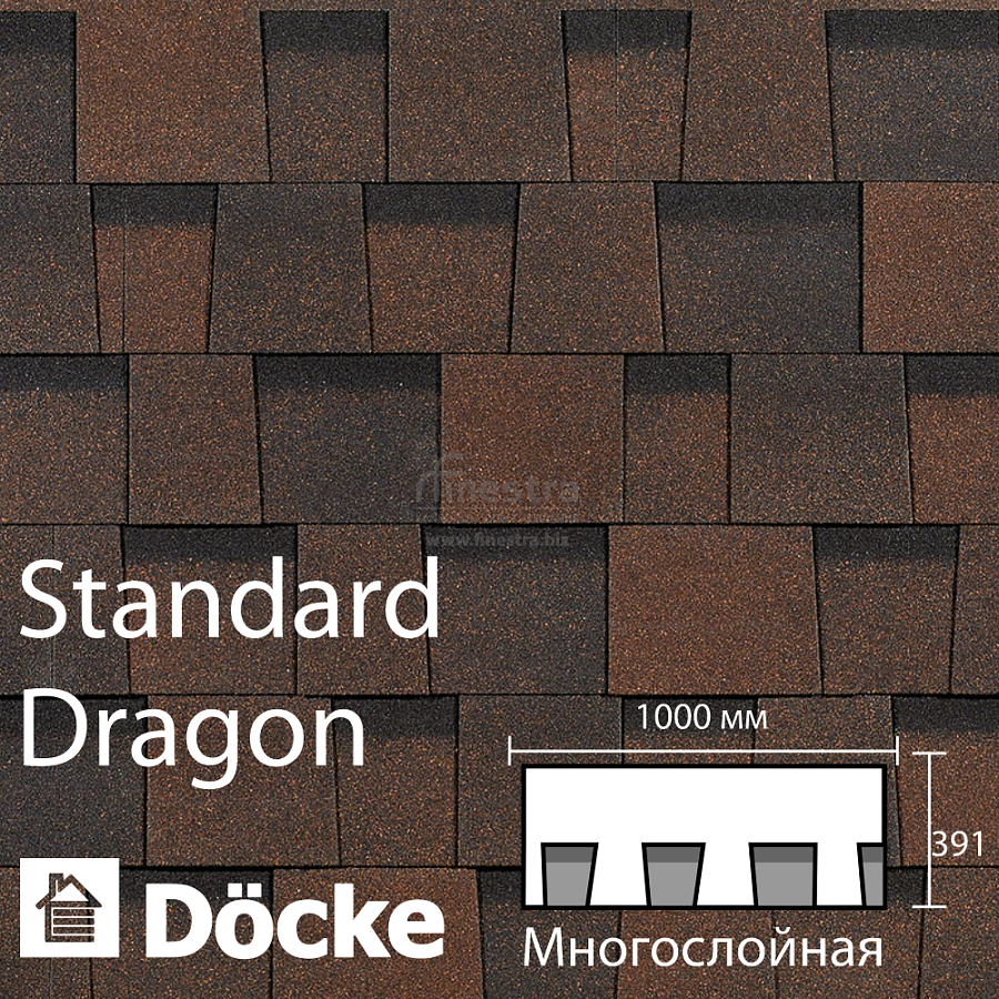 Ламинированная черепица Docke PIE STANDARD DRAGON 2.38м2/уп