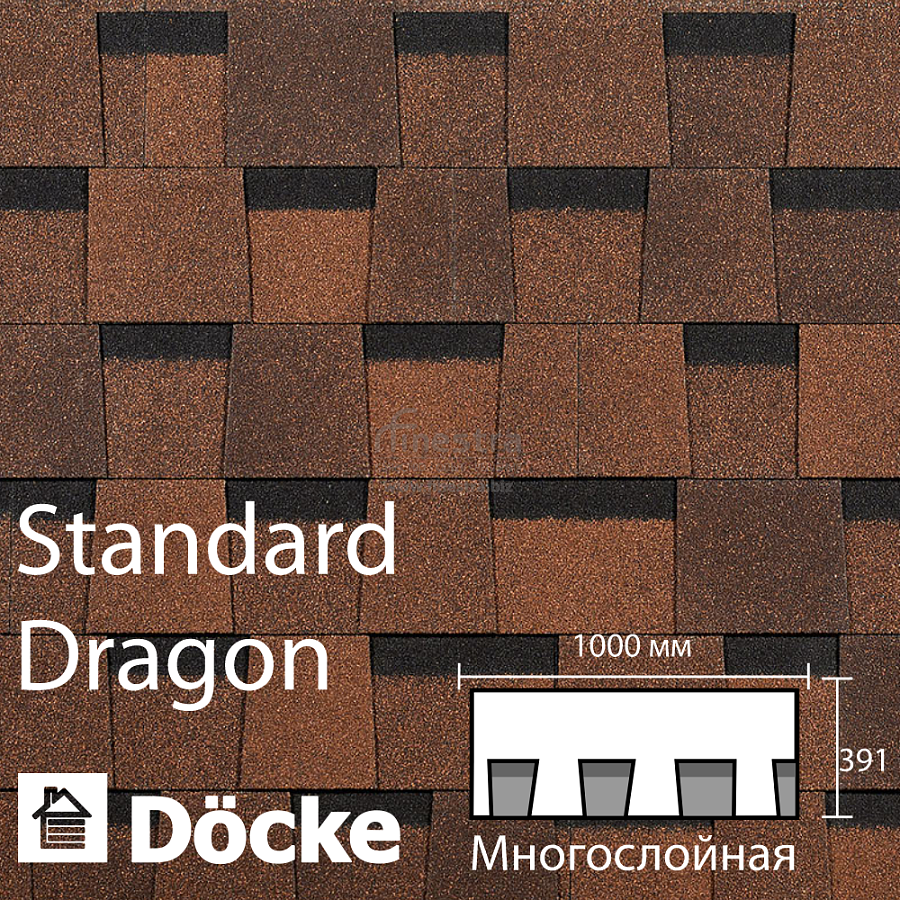 Ламинированная черепица Docke PIE STANDARD DRAGON 2.38м2/уп
