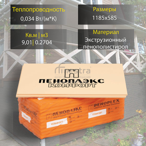 Экструзионный пенополистирол ПЕНОПЛЭКС КОМФОРТ® 30х585х1185 мм  Т-15