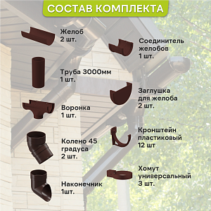 Купить Комплект водосточной системы Docke STANDARD 120х80мм, 6х3м Коричневый в Красноярске